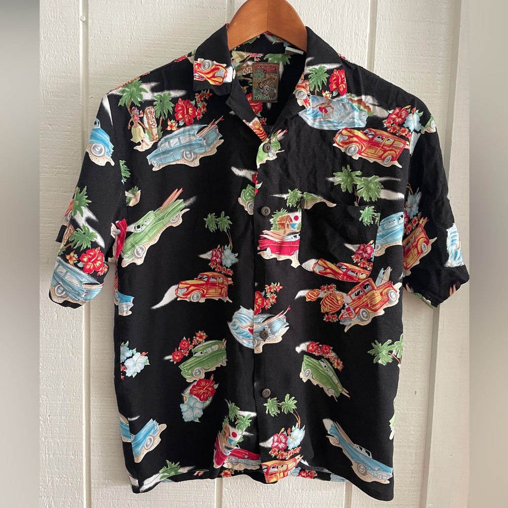 PINEAPPLE CONNECTION Black Hawaiian Shirt Vintage Cars M